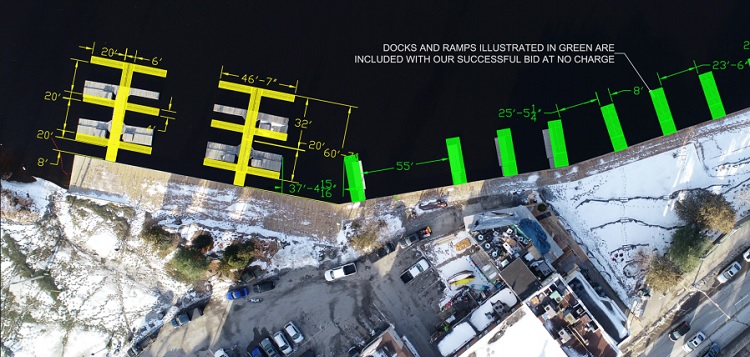 The proposal by Pipefusion adds four new boat parking spaces, as well as replacing the existing finger docks (Town of Huntsville)