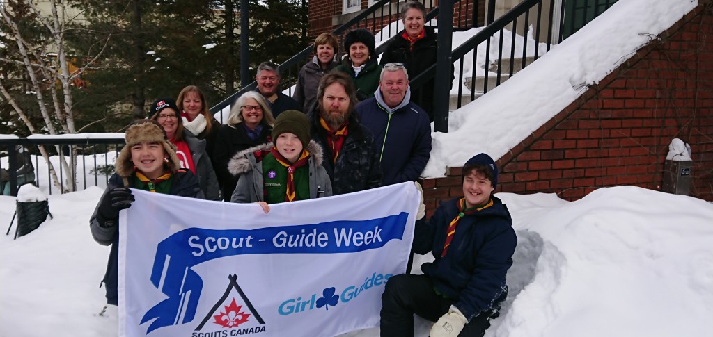 A flag-raising at Town Hall on Feb. 14 honoured Scout-Guide Week (courtesy of Judy Hall)