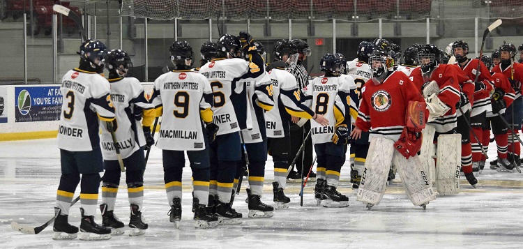 The Northern Upfitters Bantam Rep Otters are up 2-0 in their series against the Collingwood Blackhawks (Cheyenne Wood)