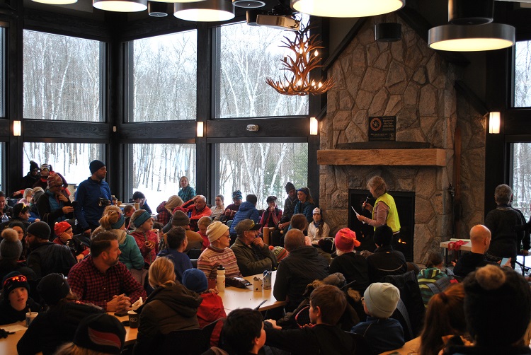 Skiers gathered in the Arrowhead Visitor Centre after the races for awards (Peter Welland)
