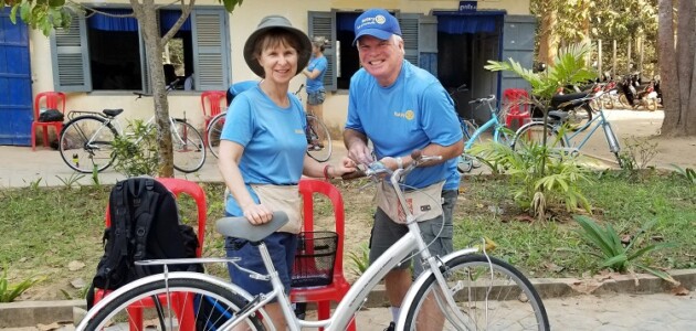 Local residents build bicycles for children in rural Cambodia