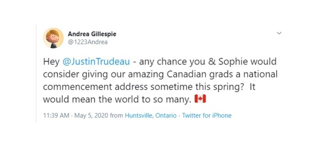 Andrea Gillespie urges PM to give a national commencement address for this year’s graduates