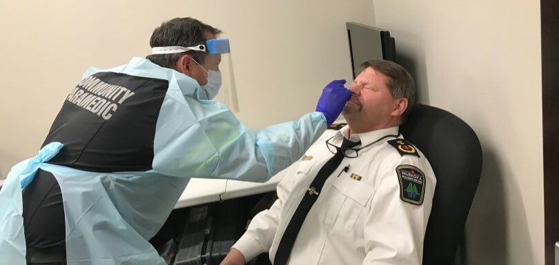 Muskoka Paramedic Services commander Dan Armour undergoes rapid response COVID-19 testing. (supplied)