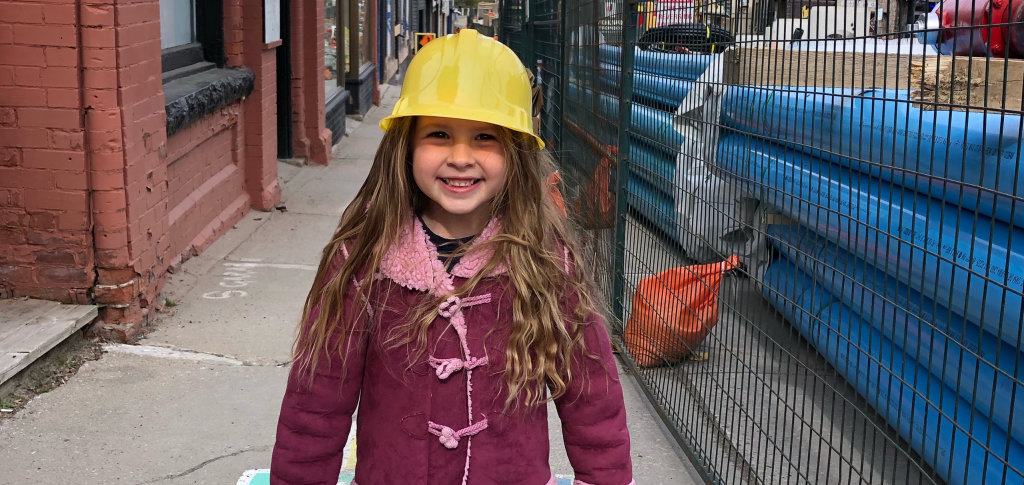 Rain Zantingh is all smiles in her very own construction hat (Leah Zantingh)