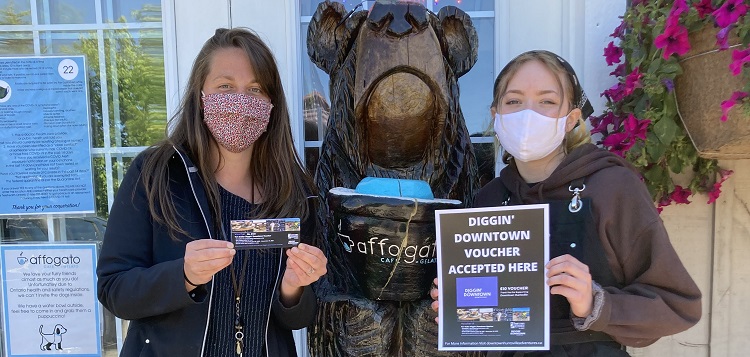 BIA manager Morgan Richter (left) and Nicole Metz, manager at affogato, are excited for the BIA’s new voucher campaign (submitted)