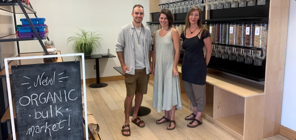 (From left) Julien Rogers, Celine Mackay, and Shannon Fredrickson at Sustain’s new bulk section