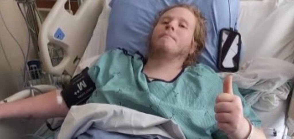 Josh Riley in hospital (Photo courtesy of Catlin Burbine)
