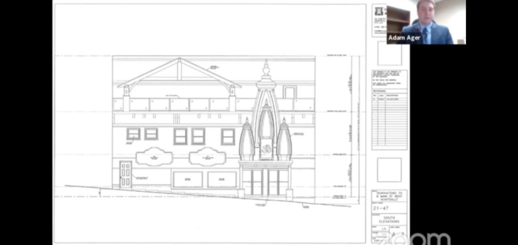 Diagram of the front  of the building as presented by Huntsville planning staff
