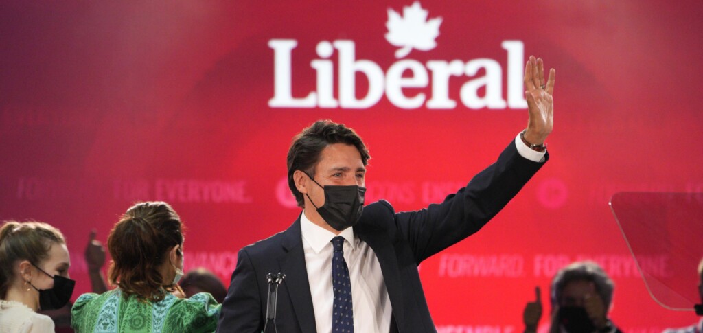 Prime Minister Justin Trudeau prior to his victory speech at Liberal Party campaign headquarters in Montreal following the 2021 election. (Paul Chiasson/The Canadian Press)
