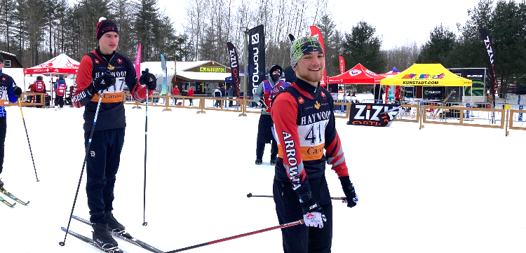 Matthew Shalla (left) and Corbin Wendel at the start of the 7.5 km classic at the Eastern Canadian Championships (submitted)