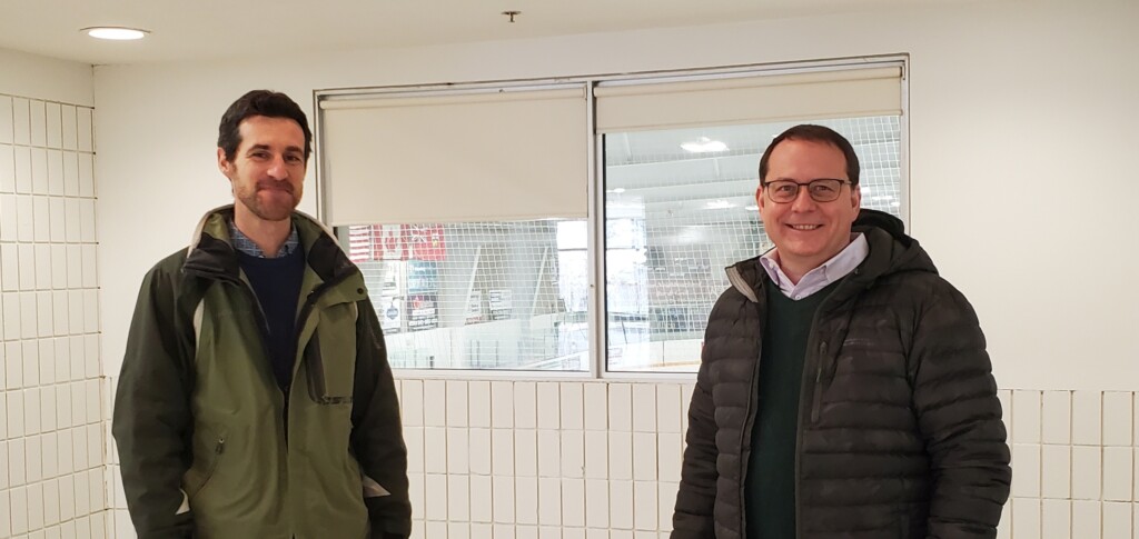 Ontario Green Party candidate for Parry Sound-Muskoka, Matt Richter (left) with party leader Mike Schreiner at the Canada Summit Centre (Dawn Huddlestone)