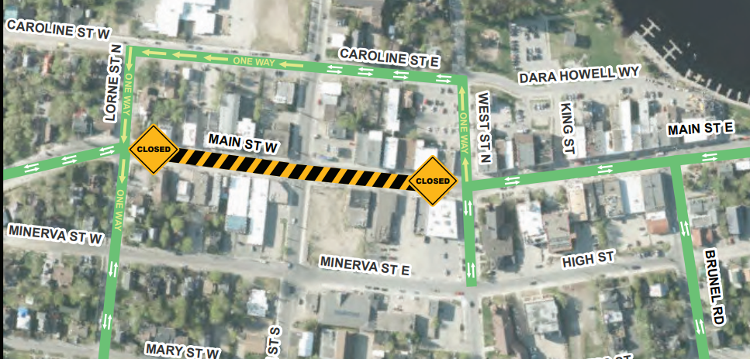 Downtown construction closure Mar 14 to mid-April 2021