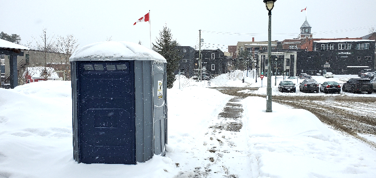 This porta-potty is a temporary addition to River Mill Park. Councillors rejected more as a permanent solution.
