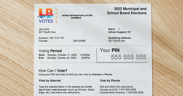 A reminder from the Township of Lake of Bays: Voters need their voter information letter to vote