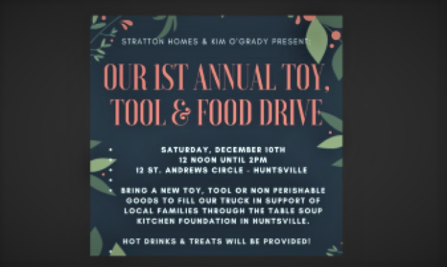 Stratton Homes and Kim O’Grady host Toy, Tool & Food Drive Saturday