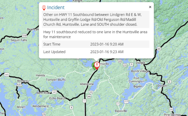 Hwy 11 southbound down to one lane in Huntsville area due to maintenance