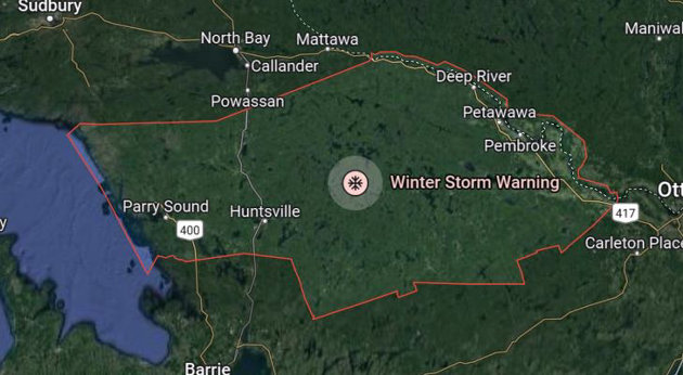Severe weather alert issued for the area by Environment Canada