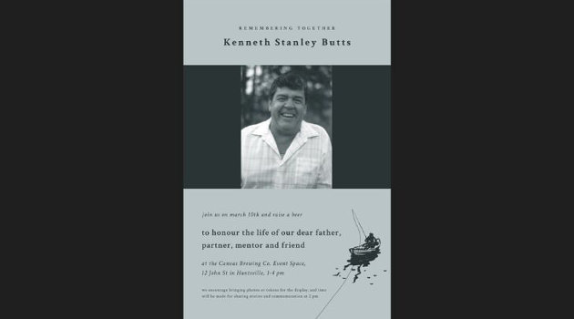A memorial will be held for Kenneth Stanley Butts on March 10
