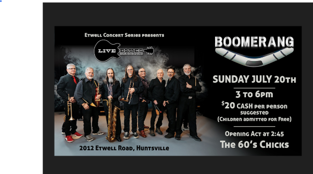 Etwell Concert Series presents Boomerang on Sunday, July 20