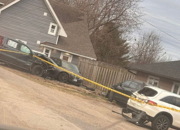 Vehicle leaves roadway in Huntsville striking parked vehicles and residence