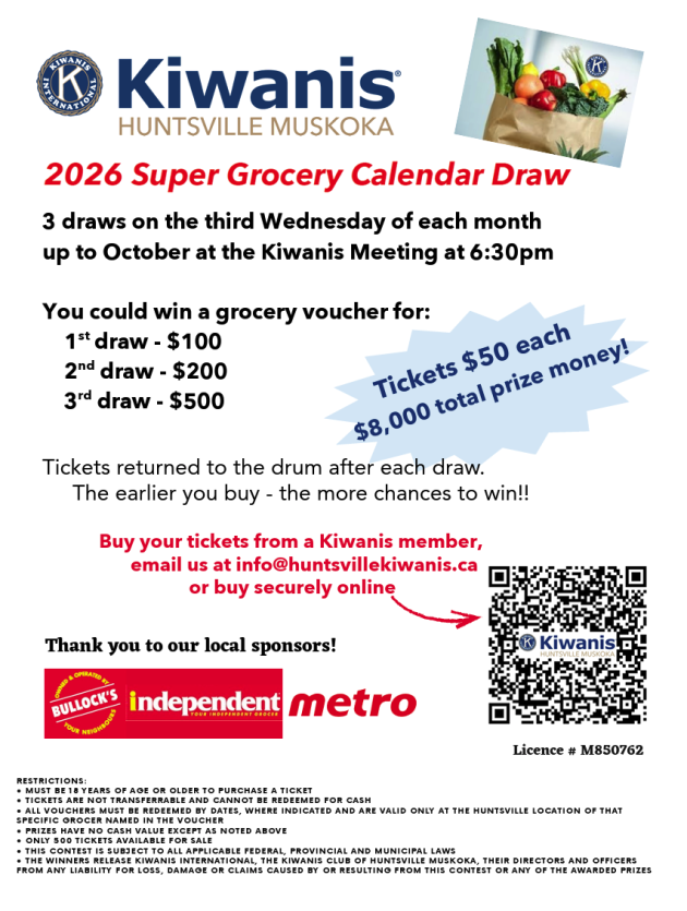 Kiwanis 2026 Super Grocery Calendar Draw – ticket sales